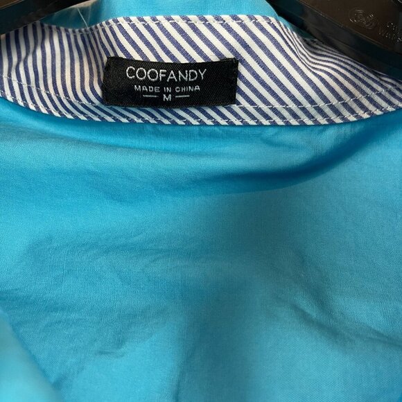 Coofandy Men Long Sleeve Aqua Blue Button-Down Shirt M - Picture 3 of 7